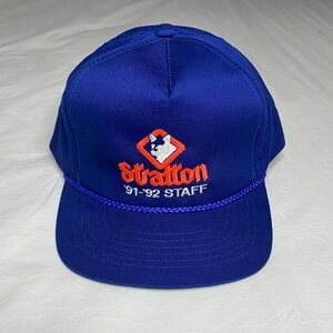 Vintage 91-92 Stratton Mountain Staff Vermont Ski Snow Snap Back Hat Blue USA